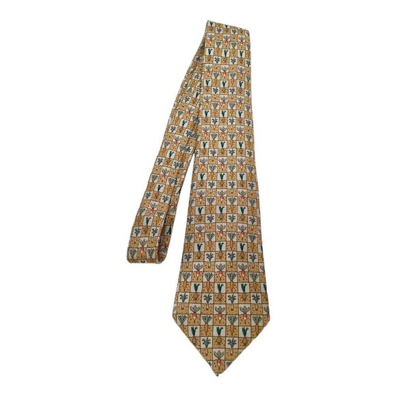 HERMÈS Yellow Coral Vegetables Print Luxury Silk Tie Made In France W: 3.5" EX C - Picture 7 of 8